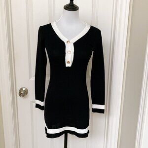 Women Knitted V Neck Chanel Style Elegant Bodycon Short Mini Sweater Dress